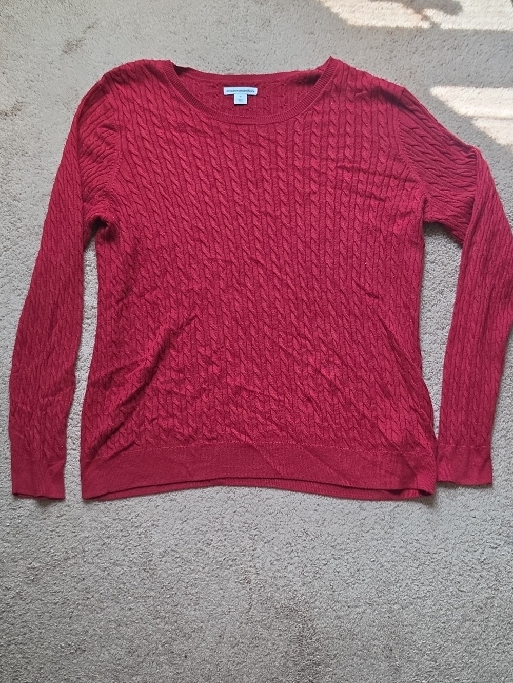 Amazon Essentials Women's Cable Knit Crewneck Sweater in Crimson Red